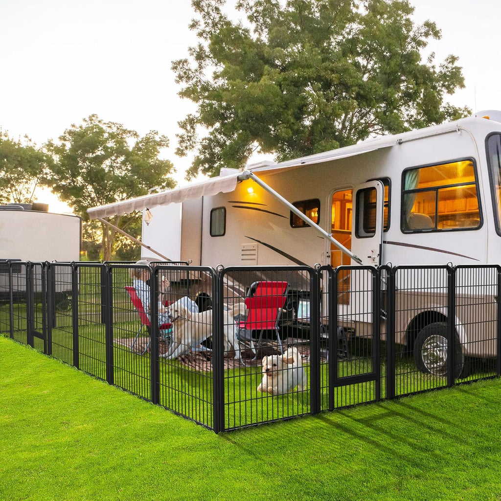 Yaheetech 40in 32-Panel Metal Dog Playpen Fence for Indoor Yard RV Camping | Heavy-duty Rustproof Frame with Secure Latch Door, Tool-free Assembly, Foldable Storage, Ideal for Medium to Large Dog Breeds