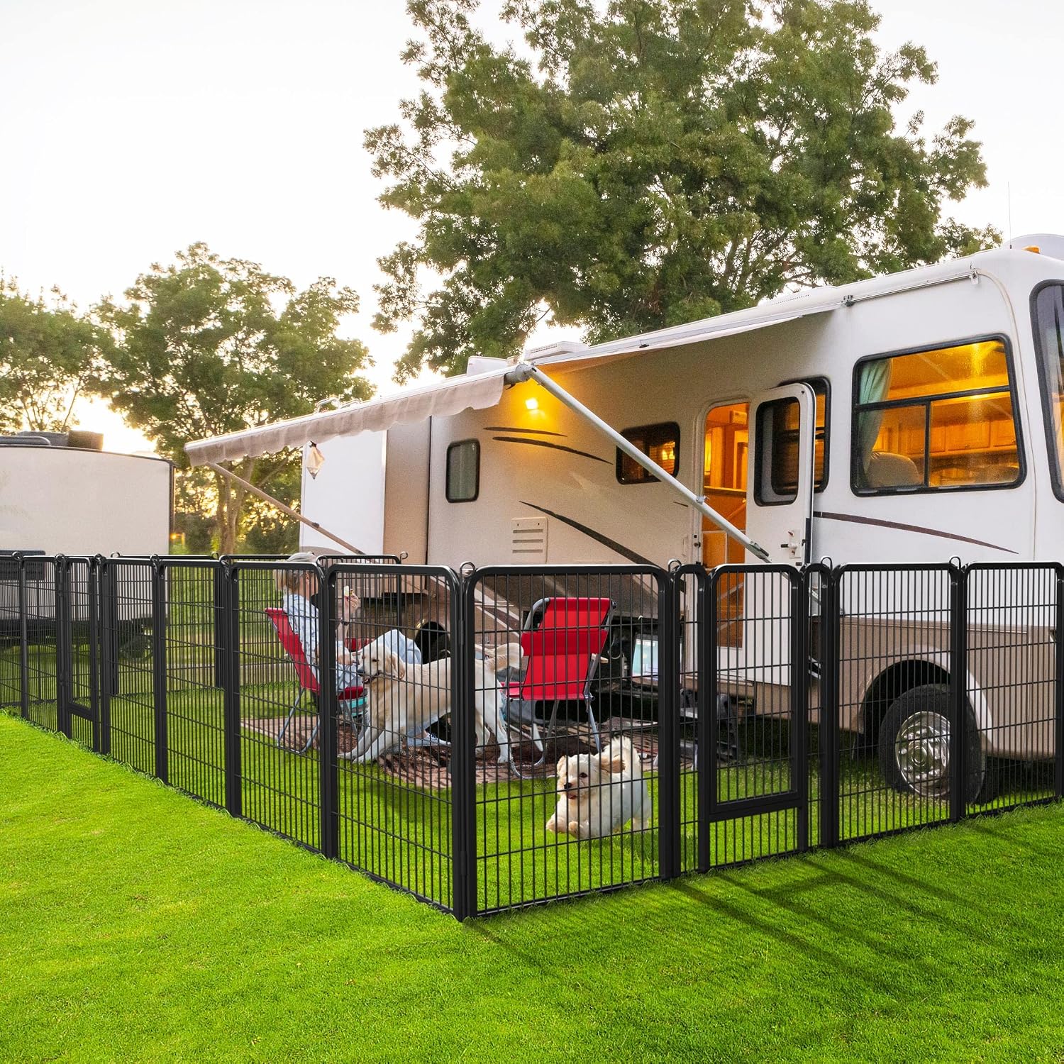 Yaheetech 40in 32-Panel Metal Dog Playpen Fence for Indoor Yard RV Camping | Heavy-duty Rustproof Frame with Secure Latch Door, Tool-free Assembly, Foldable Storage, Ideal for Medium to Large Dog Breeds