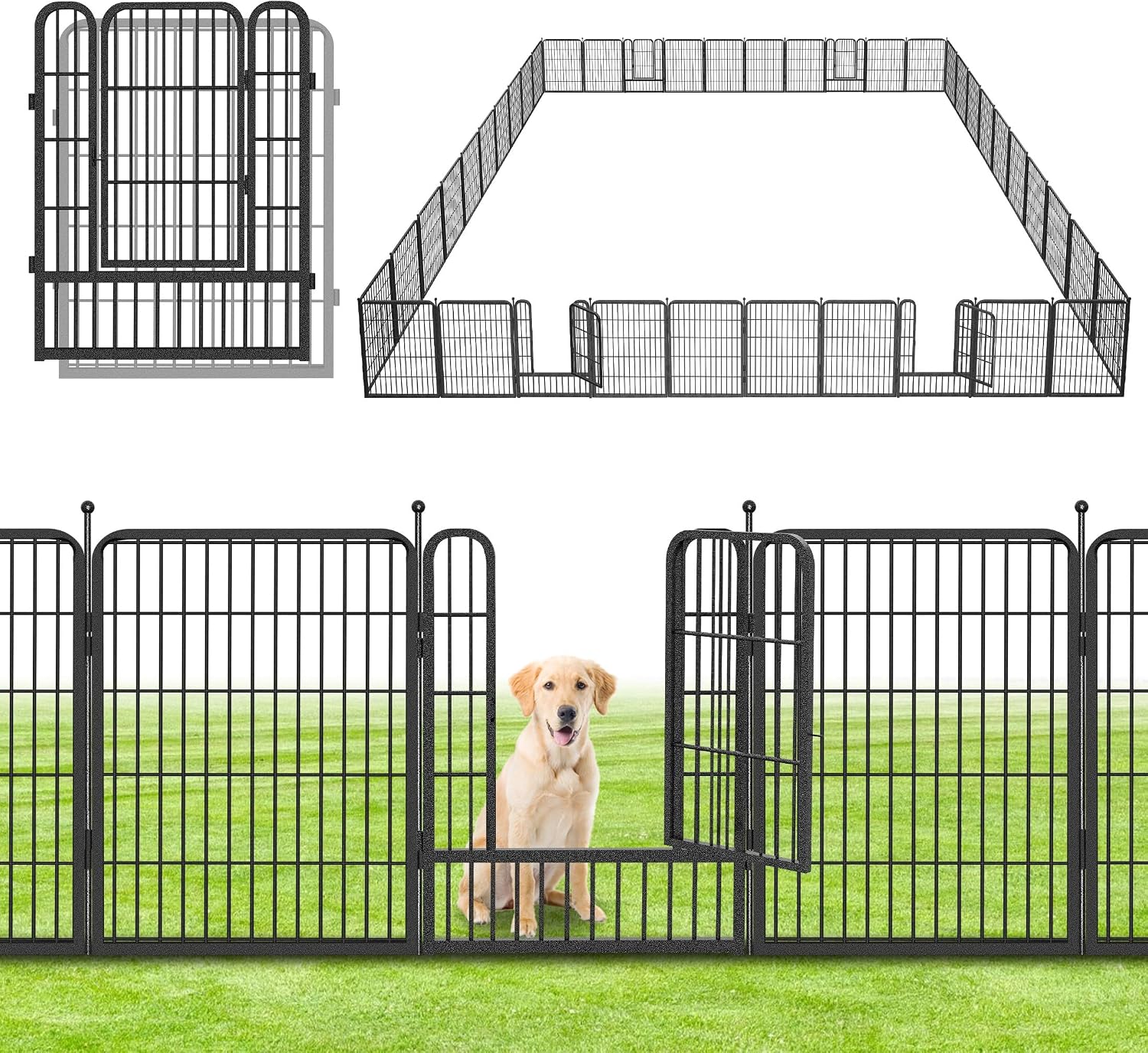 Decorative No Dig Fence Panels Metal Garden Fence with Gate, 92ft(L) x 32in(H) Garden Fencing for Dogs Rabbits, Temporary Fencing for Garden, Patio, Yard, 40 Panels