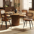 Dining Chairs, Swivel Dining Chairs Set of 4, Faux Leather & Rattan Walnut Dining Room Chairs, Bentwood & Metal Frame Upholstered Chairs with 360°Rotation, Modern Kitchen/Living Room Chair (Brown)