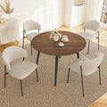 HIPIHOM 43.3 Inch Round Dining Table Set for 4, Modern Small Kitchen Coffee Set for Dining Room Kitchen Apartment (Walnut Table + 4 White Shell Chairs)