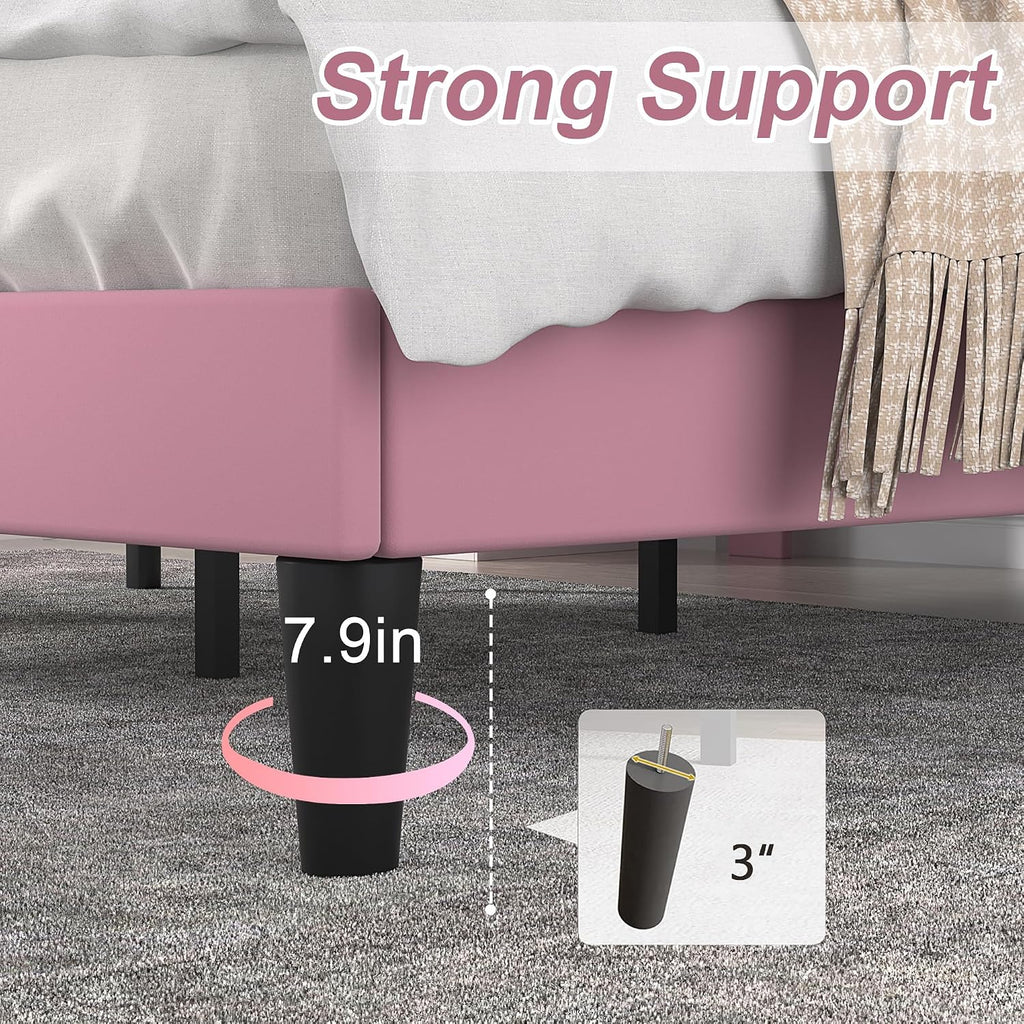 VECELO Full Bed Frames, Upholstered Platform Bedframe, Adjustable Headboard, Wood Slat Support, No Box Spring Needed, Easy Assembly, Cherry Pink