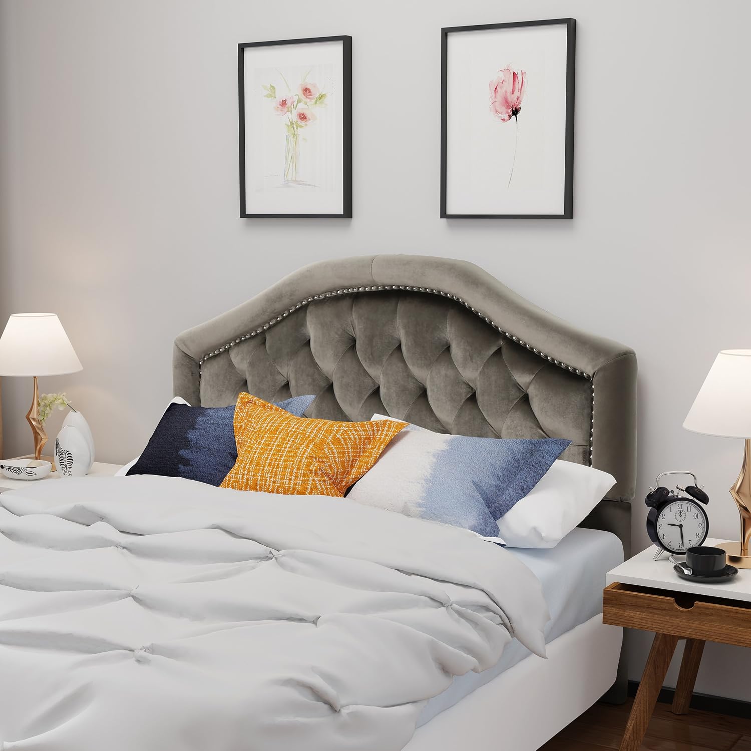 Christopher Knight Home Killian Velvet Headboard, Queen / Full, Grey / Black
