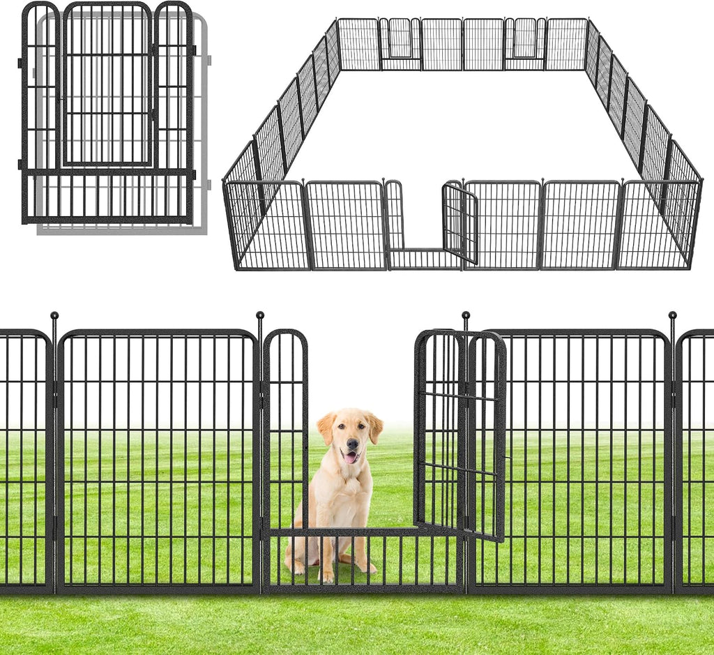 Decorative No Dig Fence Panels Metal Garden Fence with Gate, 55ft(L) x 32in(H) Garden Fencing for Dogs Rabbits, Temporary Fencing for Garden, Patio, Yard, 24 Panels