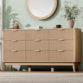 Royal Windsor Fluted 9 Drawers Dresser for Bedroom,59' Wide Wooden Dresser Chest of Drawers,Curved Profile Design,Storage Organizer for Living Room,Hallway,Natural Oak