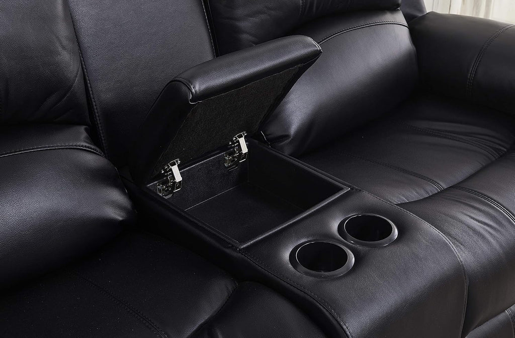 Betsy Furniture Faux Leather Reclining Loveseat with Console and Storage Space 8018 Multiple Colors (Black, Loveseat)