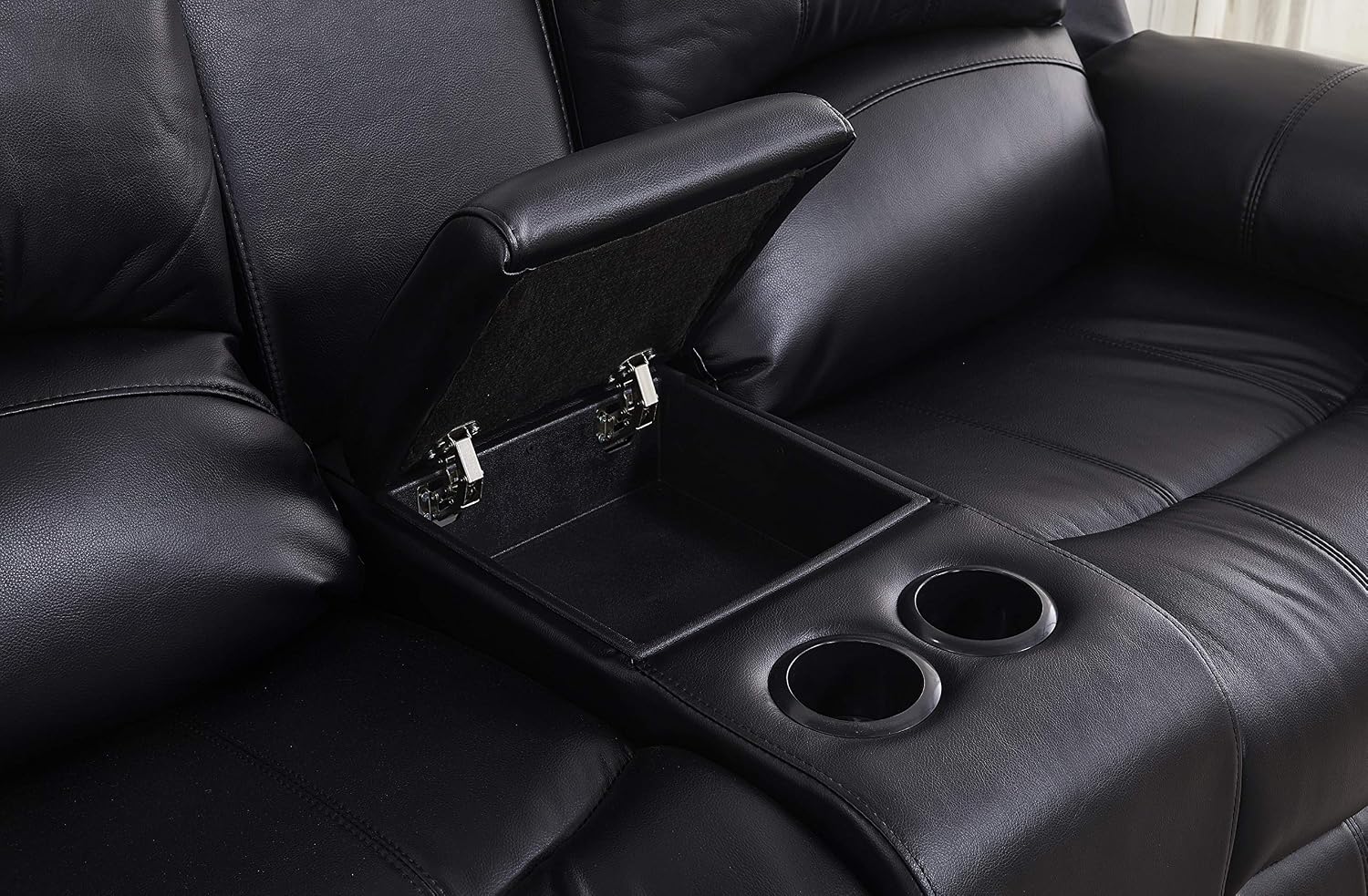 Betsy Furniture Faux Leather Reclining Loveseat with Console and Storage Space 8018 Multiple Colors (Black, Loveseat)