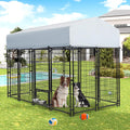 Grepatio Outside Dog Kennel for Large Dogs, 8x4x5.7 FT Outdoor Dog Kennels with Waterproof, Heavy Duty Dog Enclosure with 2 Rotating Dogs Bowls, Dog Run Playpen Fence with Secure Lock