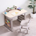 GITAWUSA Kids Desk and Chair Set, Height Adjustable Childrens Study Desk, Graffiti Table for 3-12 Years, Kids Art Table with Side Bookshelf and Storage, Multi-Functional for Bedroom & Study Room(Grey)