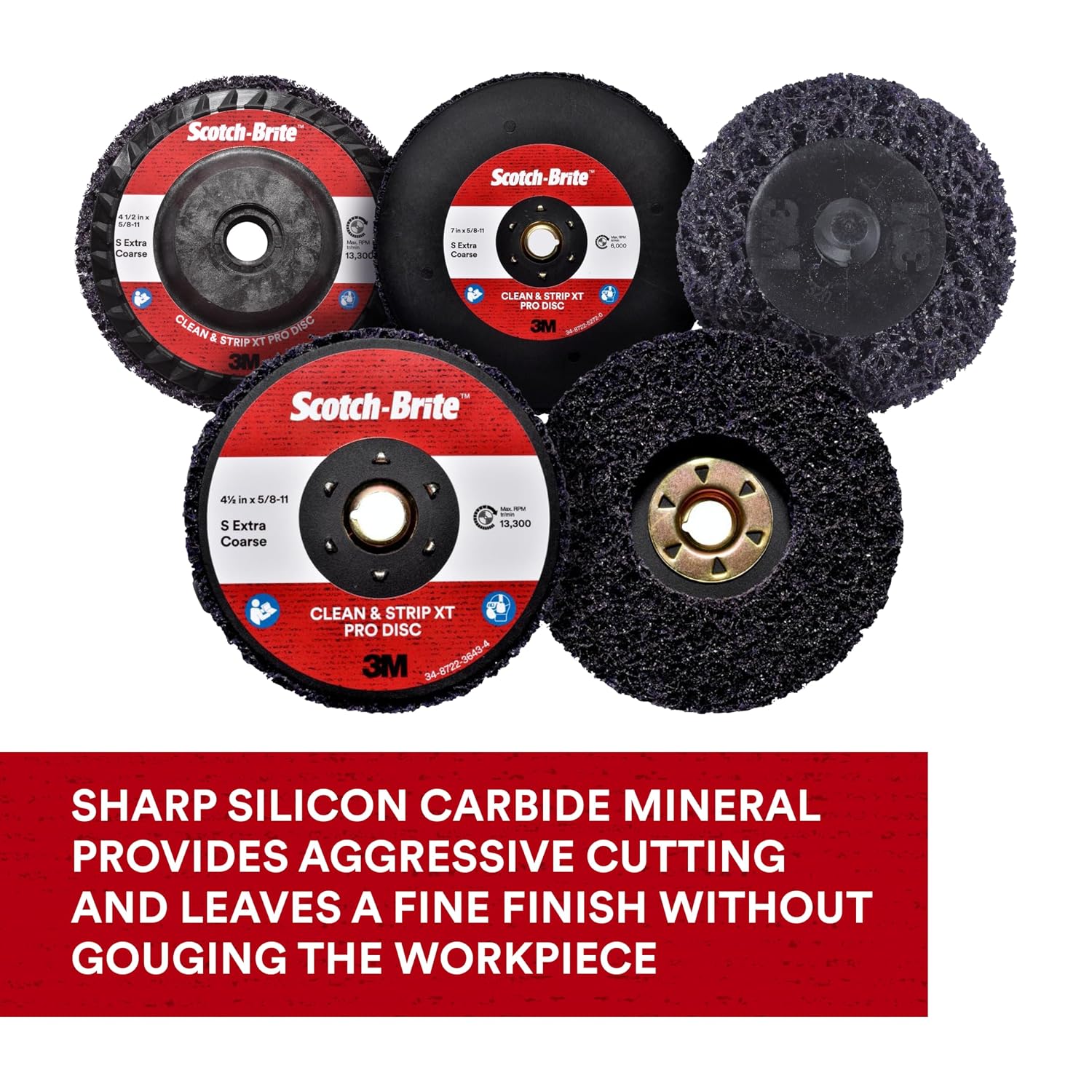 3M Scotch-Brite Clean and Strip XT Pro Disc, XO-DC, SiC Extra Coarse, T27, 4-1/2 in x 5/8'-11, Silicon Carbide Cuts Aggressively and Leaves a Fine Finish, Resists Loading, Purple (Pack of 10)
