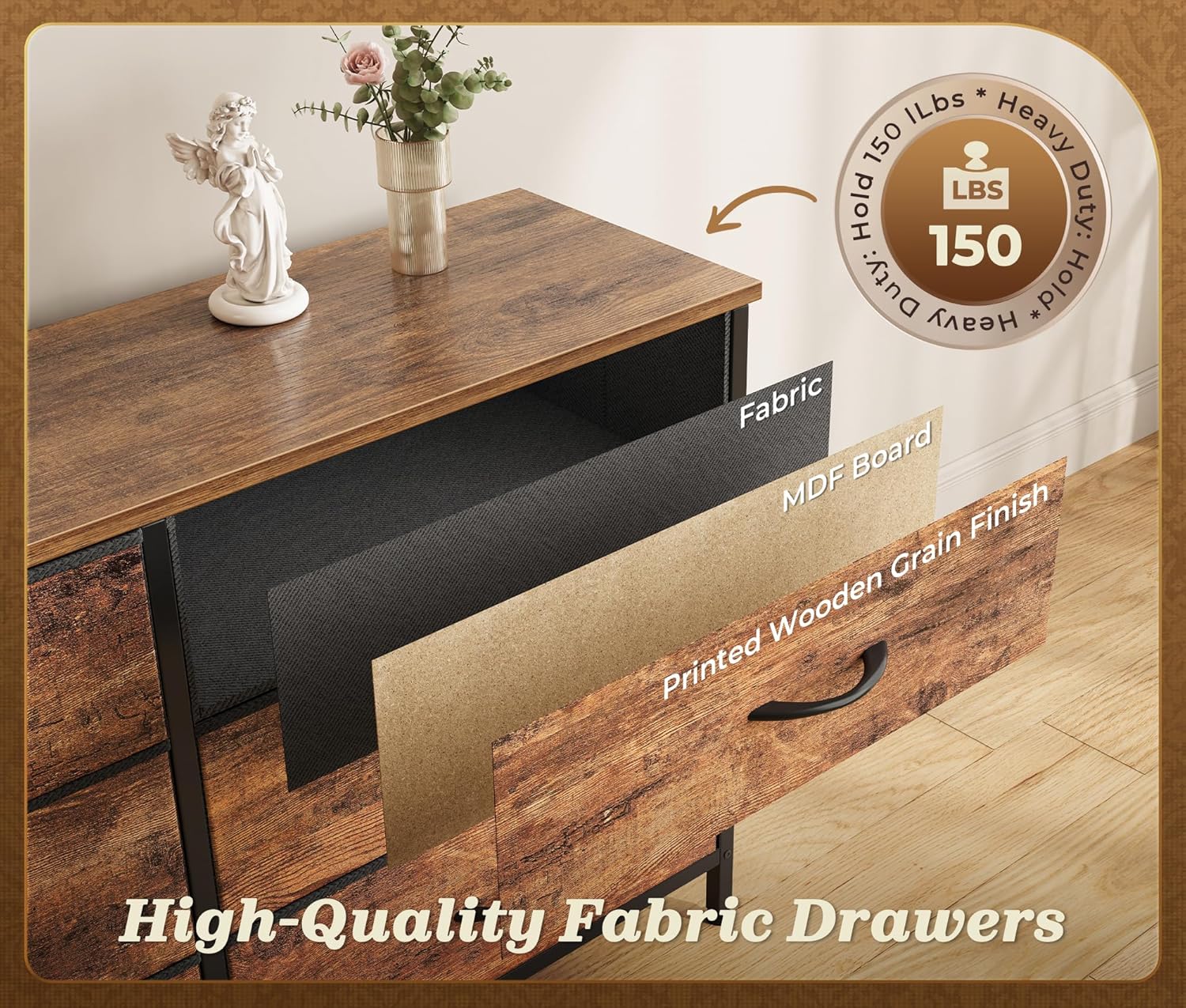 Huuger 78.7 inch Long Dresser for Bedroom, 15 Drawer Fabric Dresser for Closet, Large TV Stand for 65, 75, 85 inch TV, Wide Chest of Drawer with Storage, 78.7' W x 12.9' D x 26.7' H, Rustic Brown