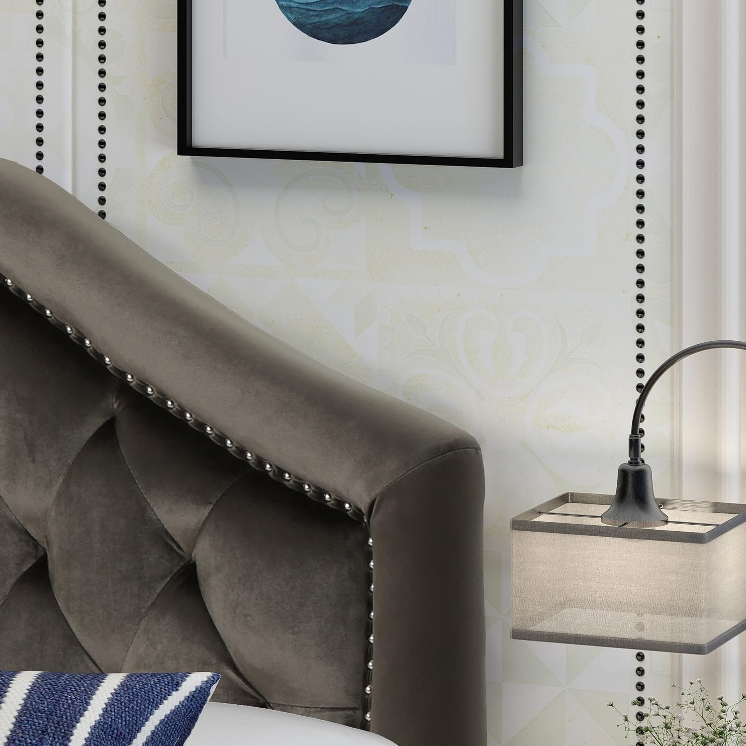 Christopher Knight Home Killian Velvet Headboard, Queen / Full, Grey / Black