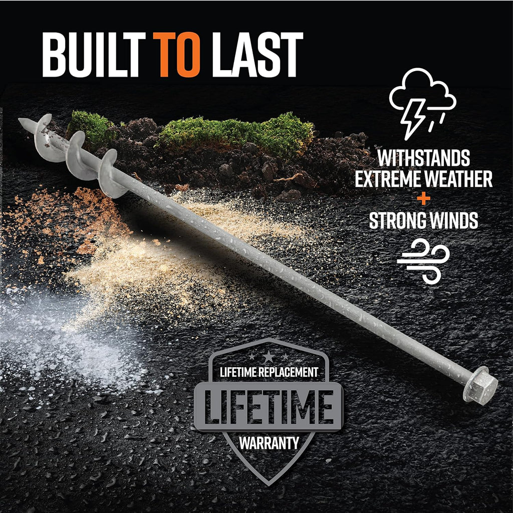 GROUNDGRABBA Screw in Tent Stake for Normal to Hard Ground | Premium Drill Driven Ground Anchor Earth Screws | 12X Pro II Stakes (2 Foot), 12X GroundGrabba Closed Hooks, 1X 5/8' Hex Socket Driver
