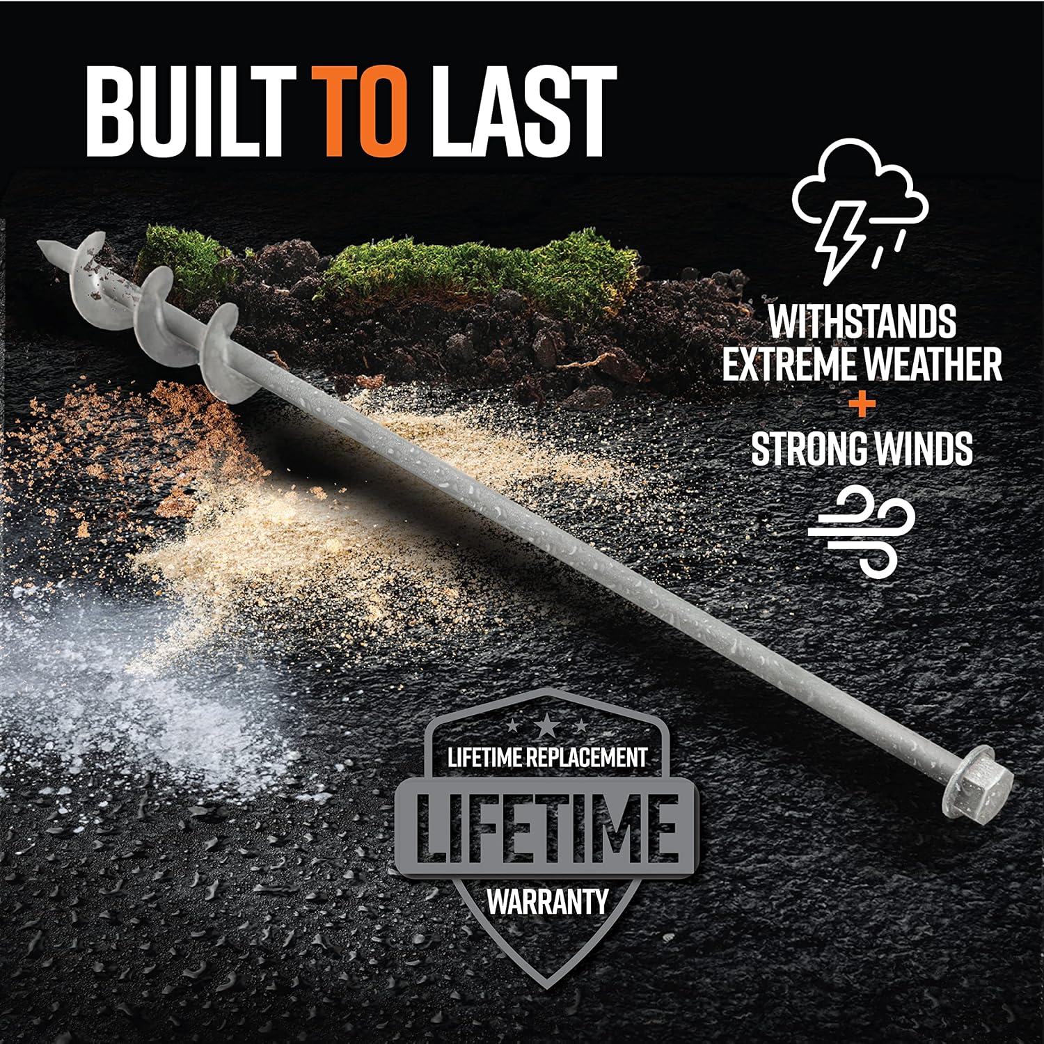GROUNDGRABBA Screw in Tent Stake for Normal to Hard Ground | Premium Drill Driven Ground Anchor Earth Screws | 12X Pro II Stakes (2 Foot), 12X GroundGrabba Closed Hooks, 1X 5/8' Hex Socket Driver