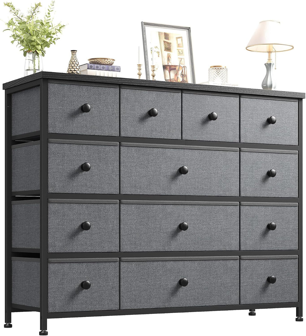 EnHomee Dresser for Bedroom with 13 Fabric Drawers TV Stand for 45 Inch TV Chests of Drawers for Living Room, Wood Top and Sturdy Frame, Grey