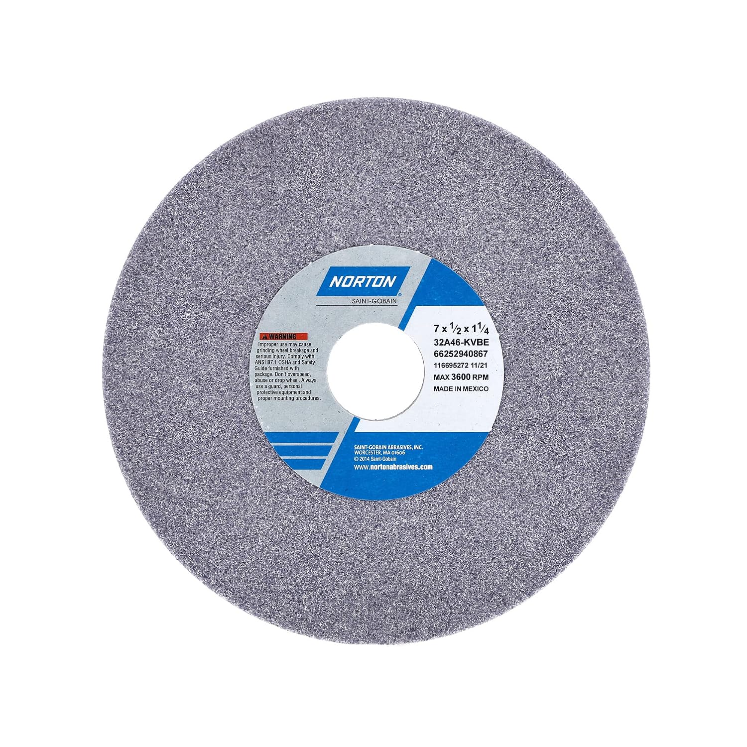 NORTON 66252940867 Grinding Wheel,T1,7x1/2x1-1/4,AO,46G,PK5