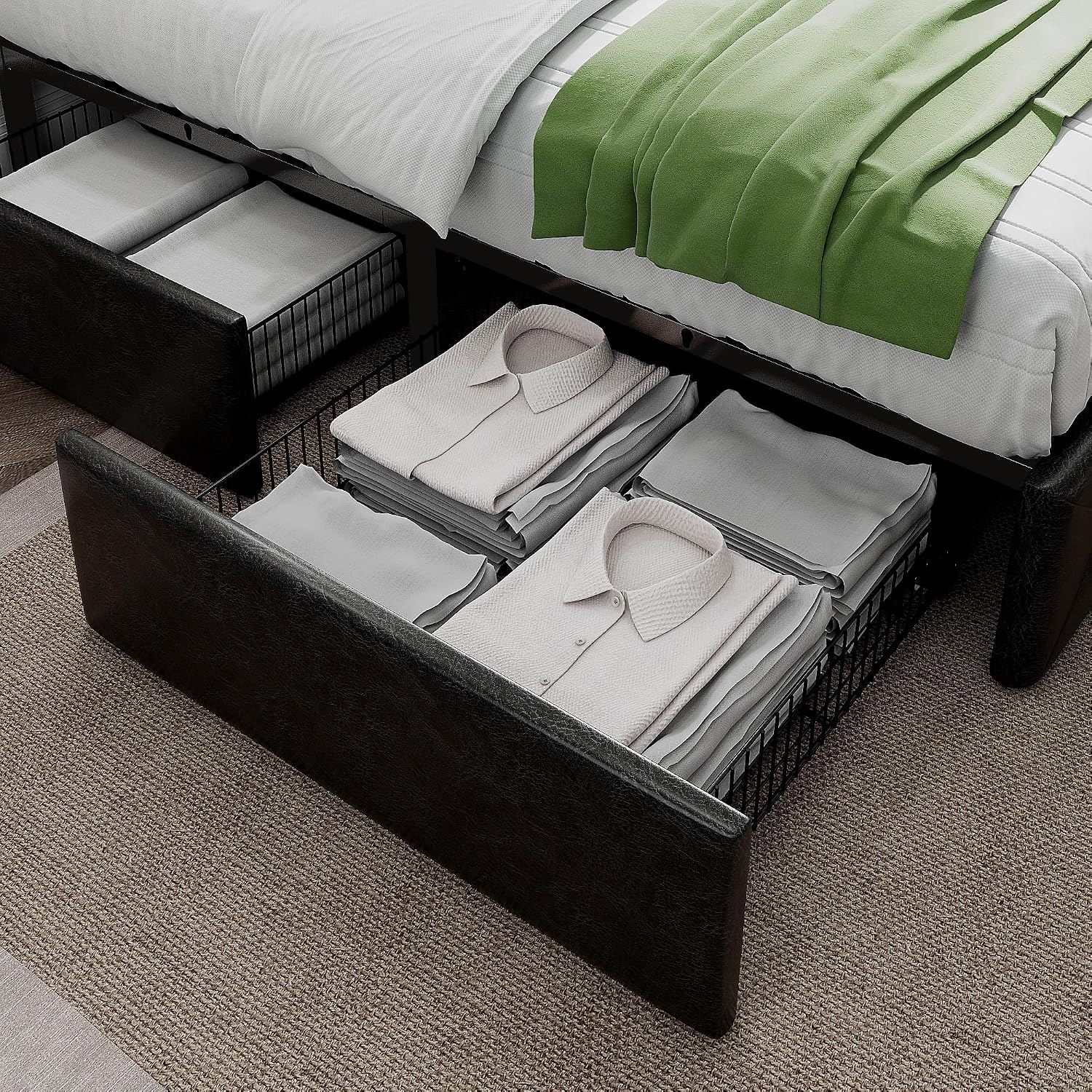 HOOMIC Queen Platform Storage Bed Frame with 4 Drawers & Adjustable Headboard, Wooden Slats, No Box Spring Needed,Diamond Stitched Button Tufted Design,Black