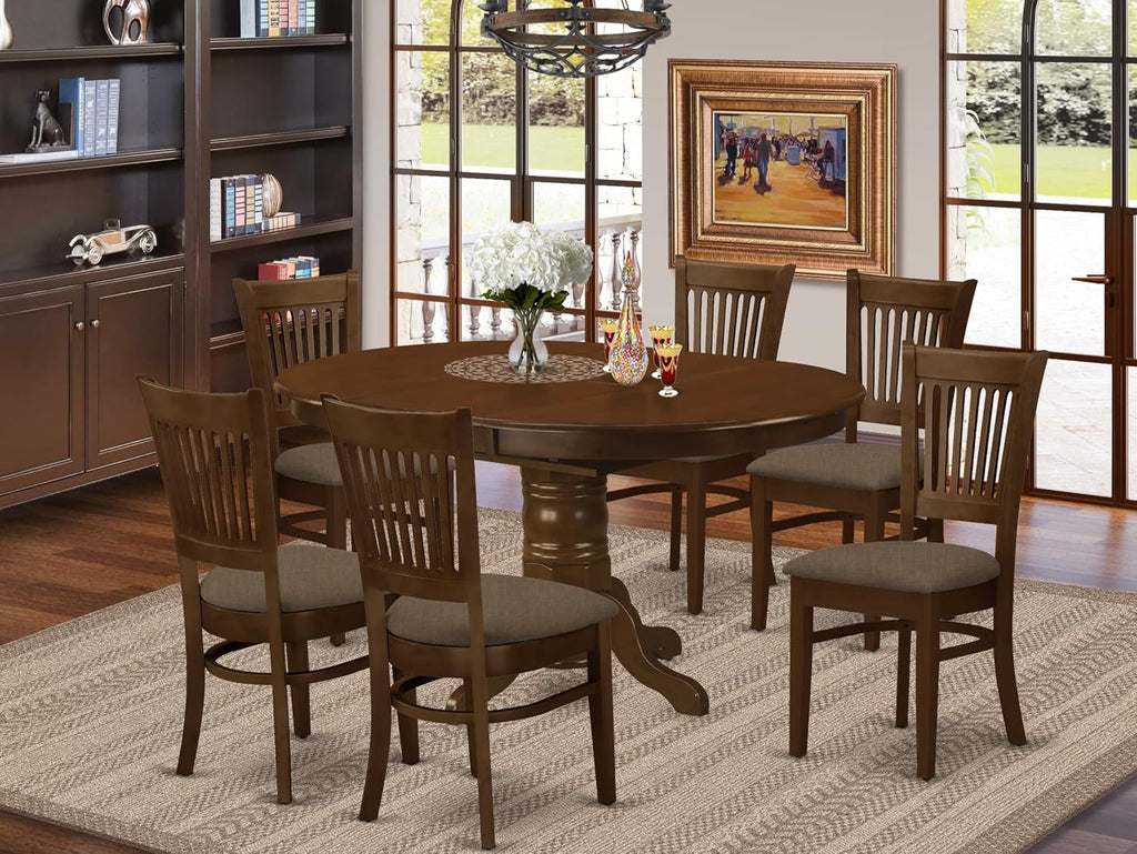 East West Furniture KEVA7-ESP-C 7 Piece Kitchen Table & Chairs Set Consist of an Oval Dining Room Table with Butterfly Leaf and 6 Linen Fabric Upholstered Chairs, 42x60 Inch, Espresso