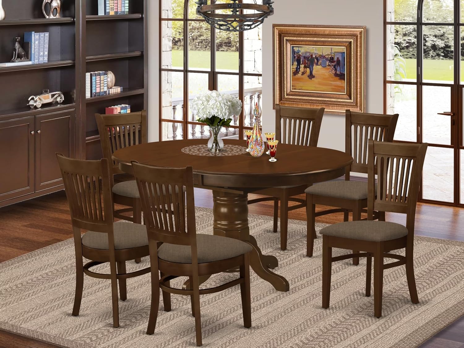 East West Furniture KEVA7-ESP-C 7 Piece Kitchen Table & Chairs Set Consist of an Oval Dining Room Table with Butterfly Leaf and 6 Linen Fabric Upholstered Chairs, 42x60 Inch, Espresso