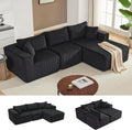 97' Boneless Couches for Living Room, Cloud Couch Sectional with Deep Seat, Comfy Couch with L-Shaped Chaise, Minimalist Upholstered Modular Sectional Sofa, No Assembly (Corduroy,Black)