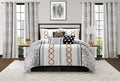 Grand Avenue Black Gold Comforter Set Queen Size, 15 Piece Terry Embroidery All Season Room-in-A-Bag, Matching Curtains, Sheet Set, Pillows & Shams