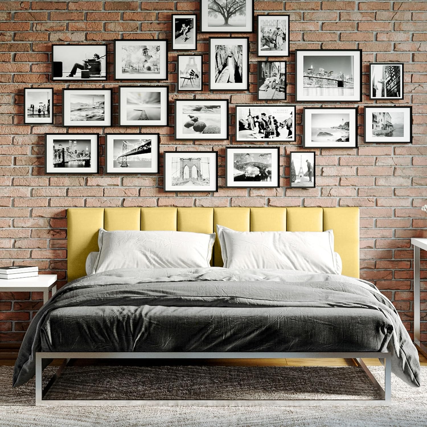 Jaxx Panelist Modern Padded Headboard – Set of 4 Wall Mounted Panels (Each 11.25' x 30') - Queen, Amber Gold Microvelvet