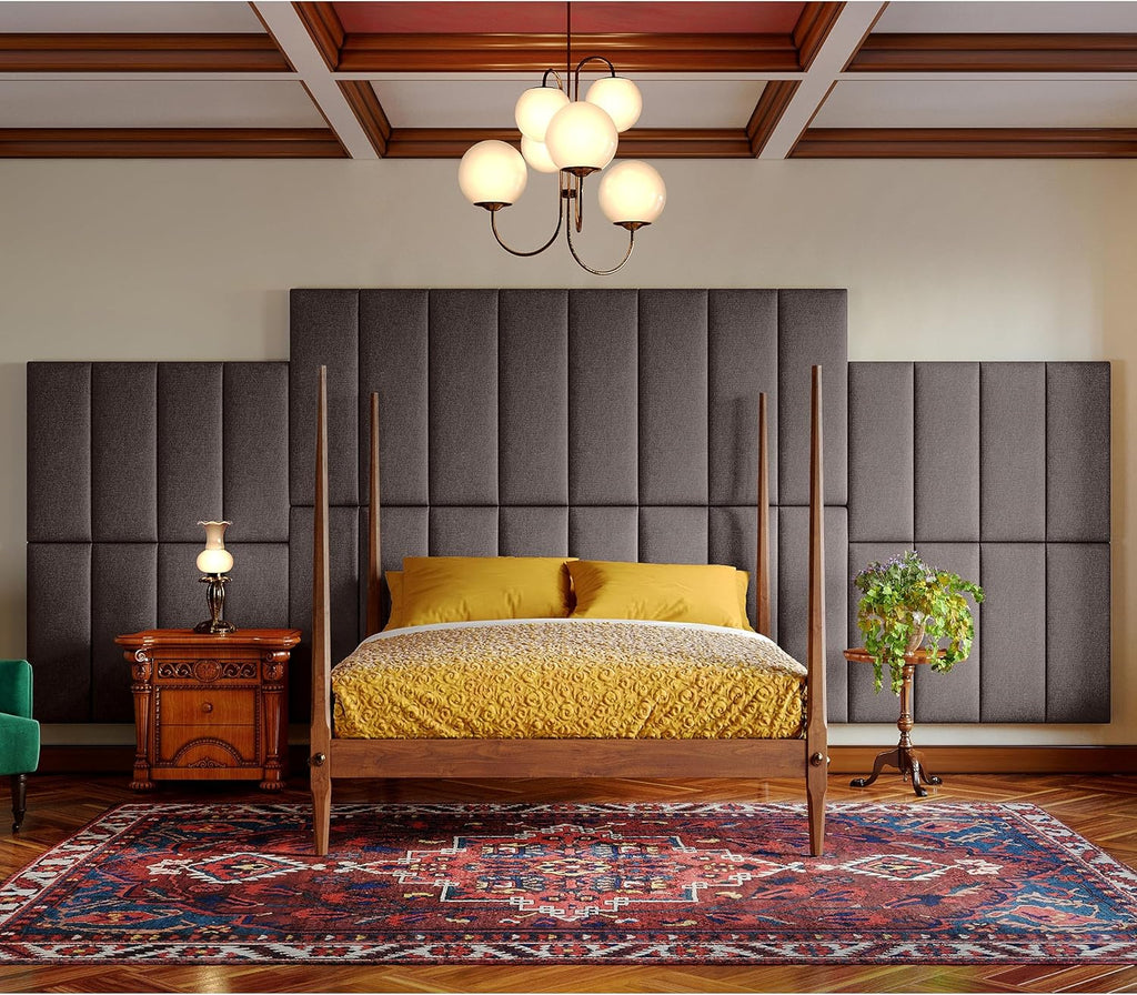 Jaxx Panelist Modern Padded Headboard – Set of 4 Wall Mounted Panels (Each 11.25' x 30') - Queen, Havana Brown Microvelvet