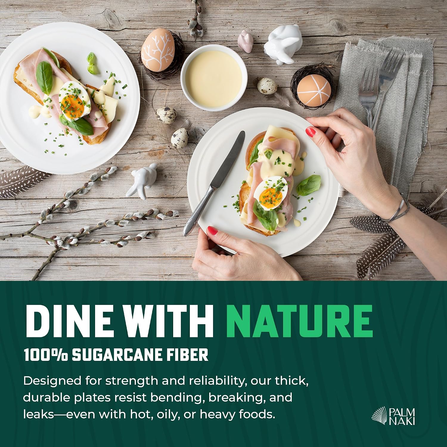 Bulk Case: 7' Heavy Duty Paper Plates | Compostable & Biodegradable | Made from Sugarcane Bagasse | Leak-Resistant & Sturdy | Microwave Safe | PFAS-Free | 7 Inch | 12 x 80-Pack (960 Pcs) | Palm Naki