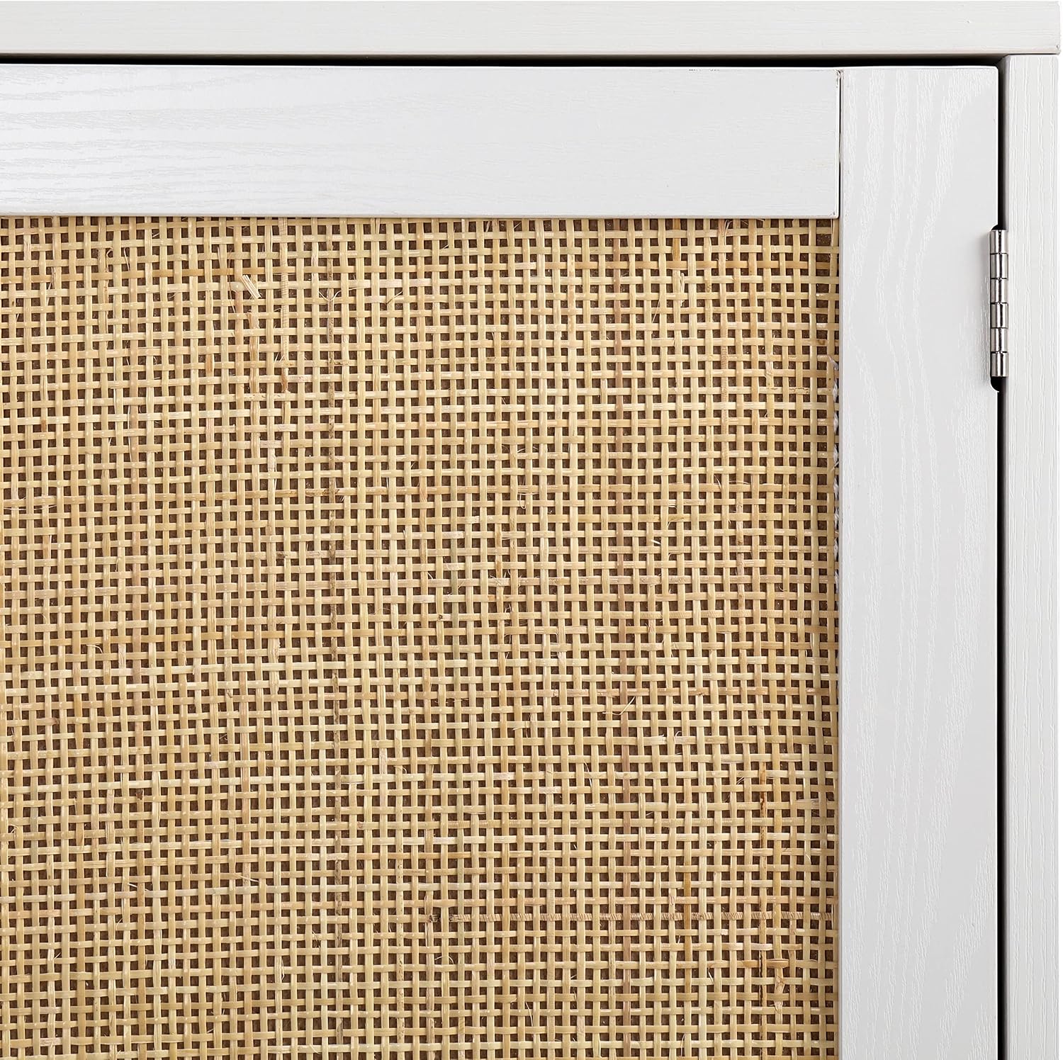 Finnhomy Sideboard Buffet Cabinet, Kitchen Storage Console with Rattan Decorated Doors, Liquor Buffet, Dining Room, Hallway, Cupboard Console Table, Accent Cabinet, 31.5X 15.8X 34.6 Inches, White