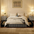 Yaheetech Full Upholstered Platform Bed with Underbed 4 Storage Drawers, No Fixed Headboard, Mattress Foundation with Wood Slat Support, Large Storage Space, No Box Spring Needed, Dark Grey Full