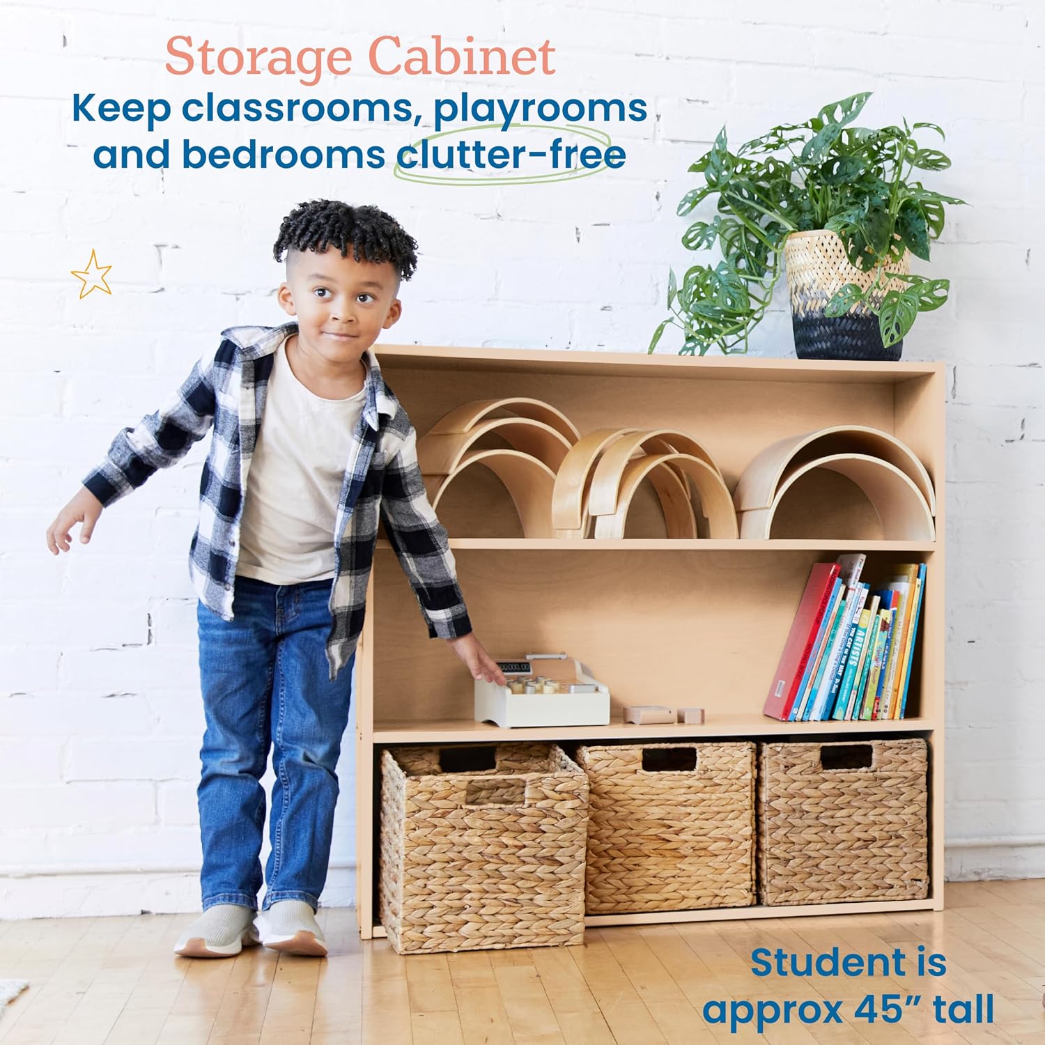 ECR4Kids Birch Streamline 3-Shelf Storage Cabinet, 36in High, Bookcase for Classroom and Playroom, Natural