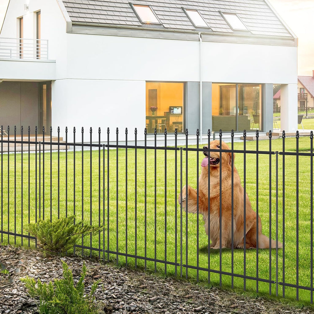 FOREHOGAR Metal Garden Fence 42 in H x 11.5 ft L, Border Fence Panels Animal Barrier for Dogs, No Dig Garden Fencing for Yard Patio Flower Bed Lawn Outdoor, 5 Panels + 6 Stakes Black