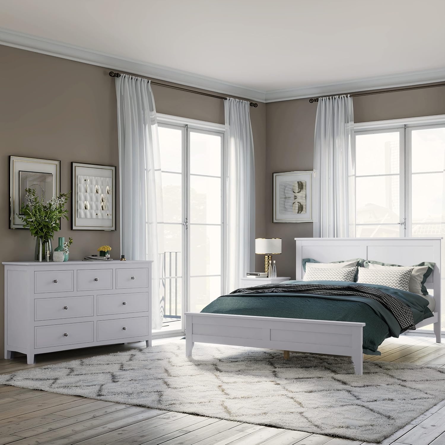 White Solid Wood 3 Pcs Full Bedroom Sets (Old SKU:BS315100AAK)