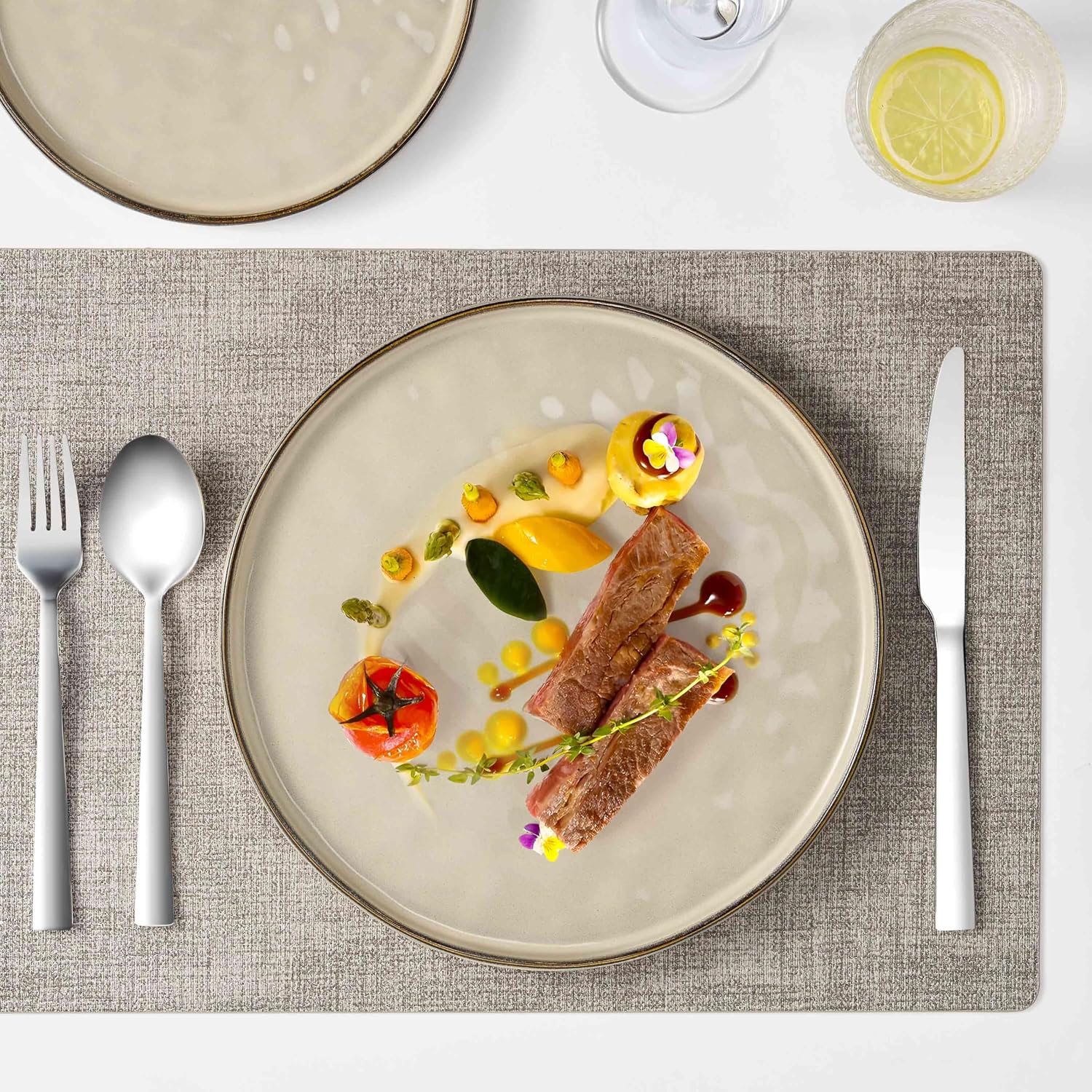 Herogo Plates and Bowls Dinnerware Sets for 8, 24 Pieces Stoneware Dishes Sets, Dishware for Dinner, Salad, Dessert, Dishwasher & Microwave Safe, Cream Khaki