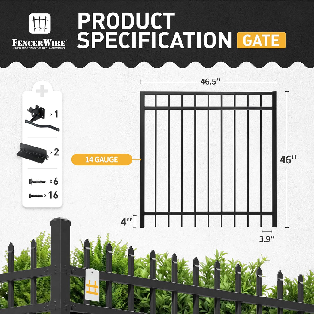 Fencer Wire Heavy Duty Flat Top Fence Gate, 4FT Height X 4FT Width With Lock Attachment, Outdoor Anti-Rust Metal Steel for Fencing Barrier, Decorative Garden for Yard, Pool, Patio