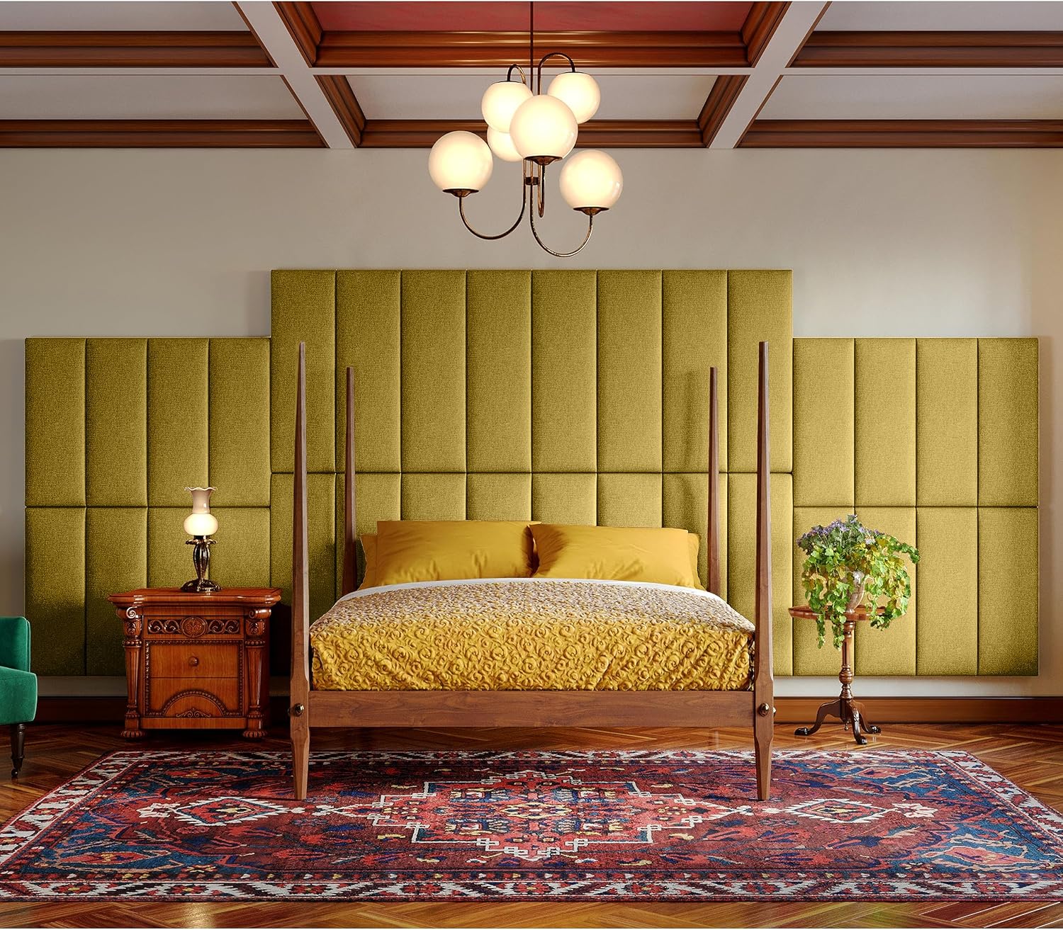 Jaxx Panelist Modern Padded Headboard – Set of 4 Wall Mounted Panels (Each 11.25' x 30') - Queen, Amber Gold Microvelvet