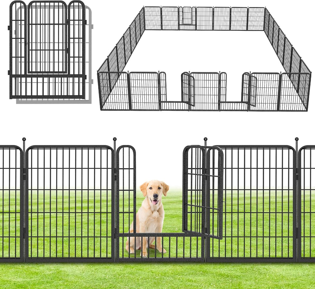 Decorative No Dig Fence Panels Metal Garden Fence with Gate, 64ft(L) x 32in(H) Garden Fencing for Dogs Rabbits, Temporary Fencing for Garden, Patio, Yard, 28 Panels