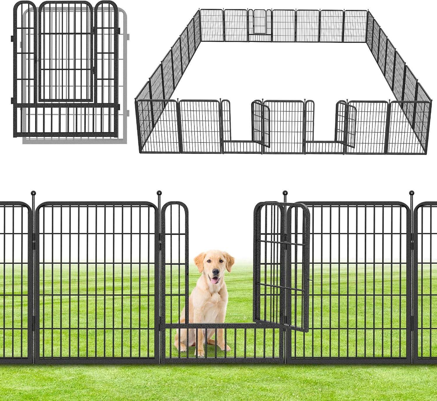 Decorative No Dig Fence Panels Metal Garden Fence with Gate, 64ft(L) x 32in(H) Garden Fencing for Dogs Rabbits, Temporary Fencing for Garden, Patio, Yard, 28 Panels