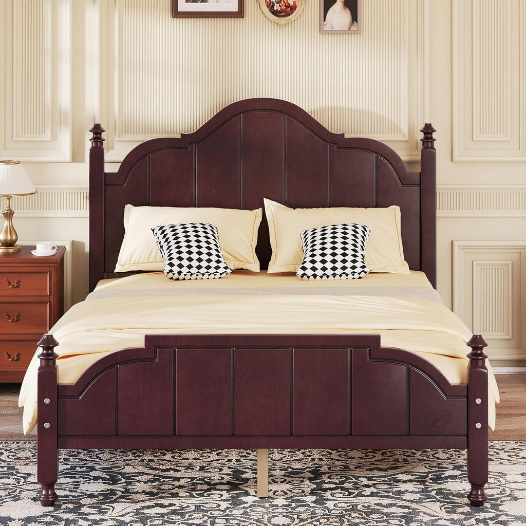 JIVOIT Vintage Wooden Bed Frame, Full Size Platform Bed with Wide Headboard, Wood Slats Support, No Spring Box Needed, Easy Assembly (Espresso-Full,2)