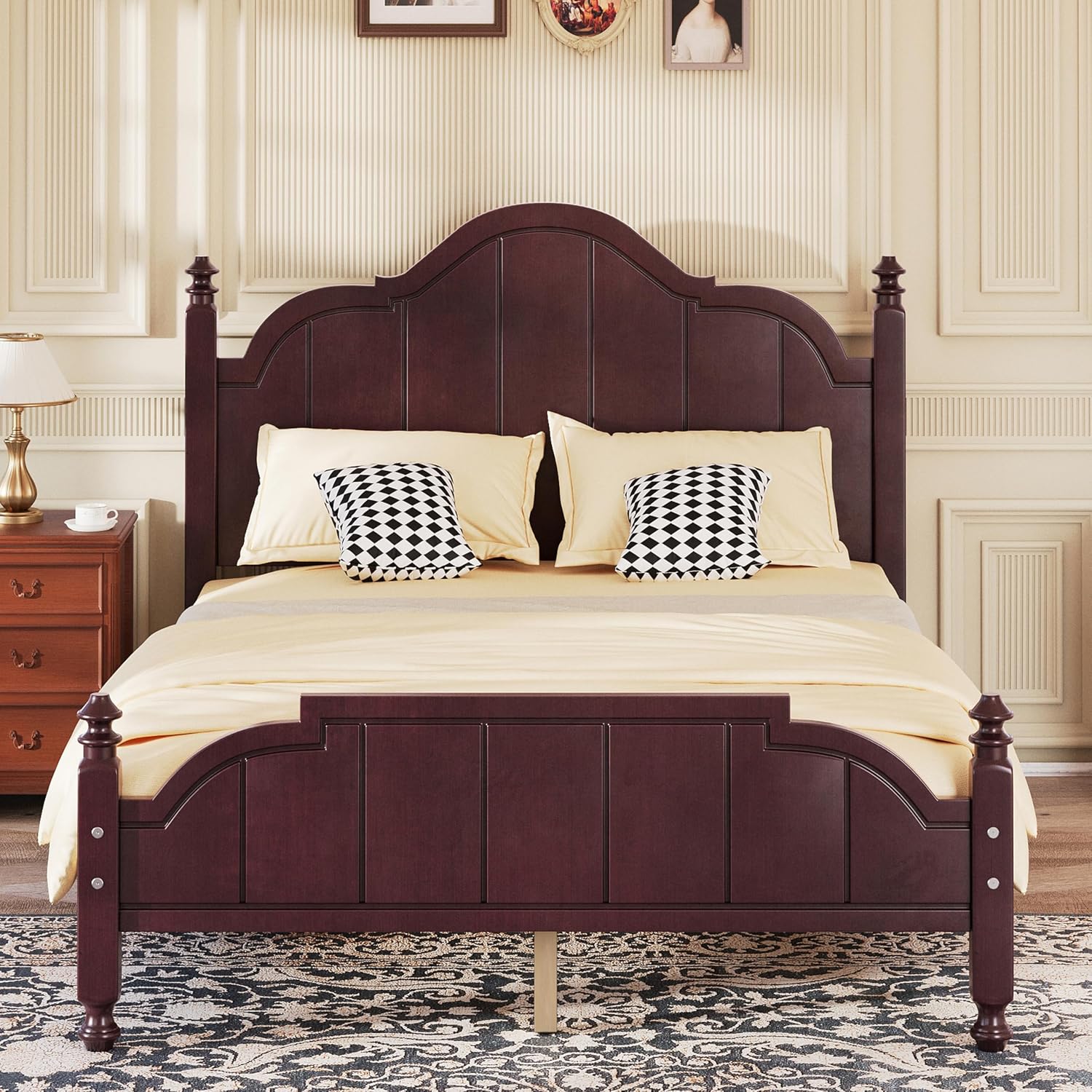 JIVOIT Vintage Wooden Bed Frame, Full Size Platform Bed with Wide Headboard, Wood Slats Support, No Spring Box Needed, Easy Assembly (Espresso-Full,2)