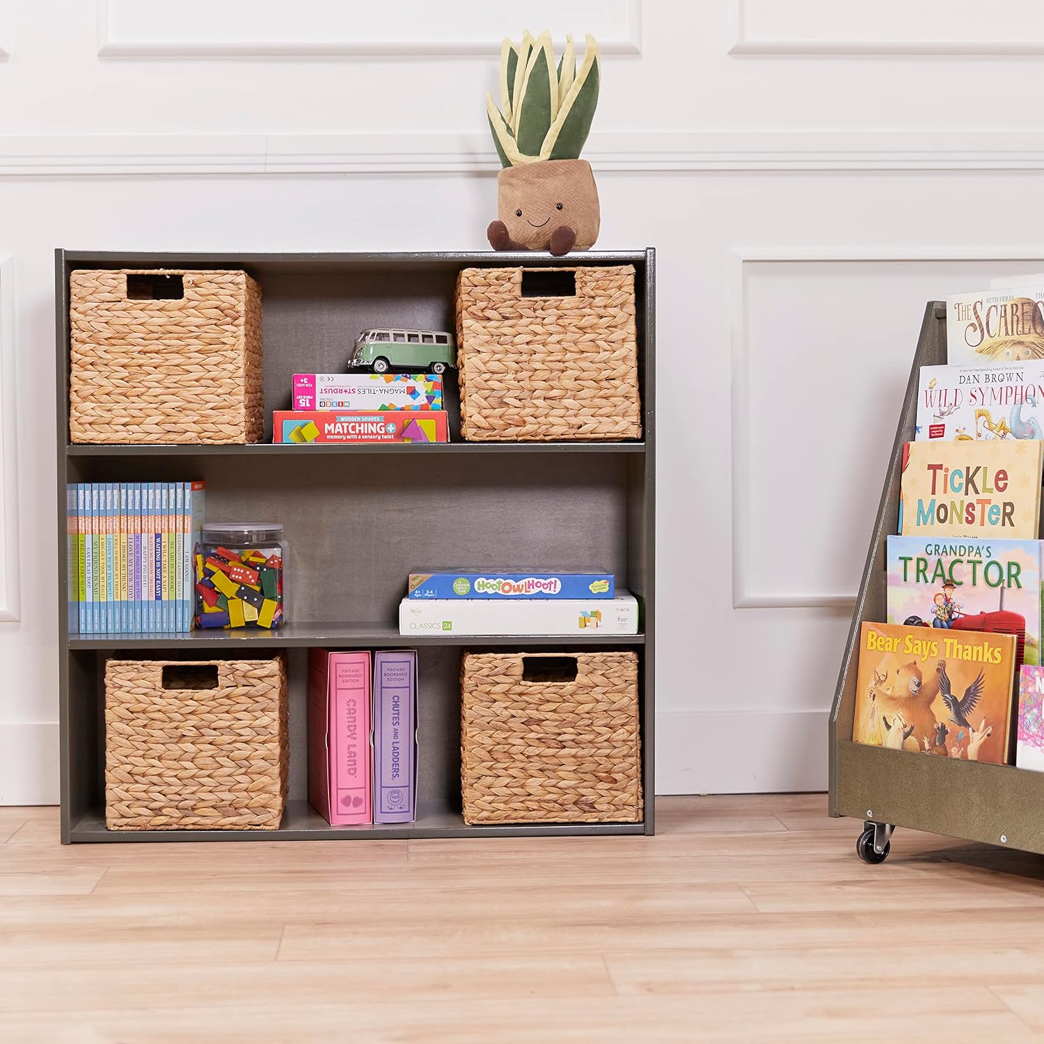 ECR4Kids Birch Streamline 3-Shelf Storage Cabinet, 36in High, Bookcase for Classroom and Playroom, Grey Wash