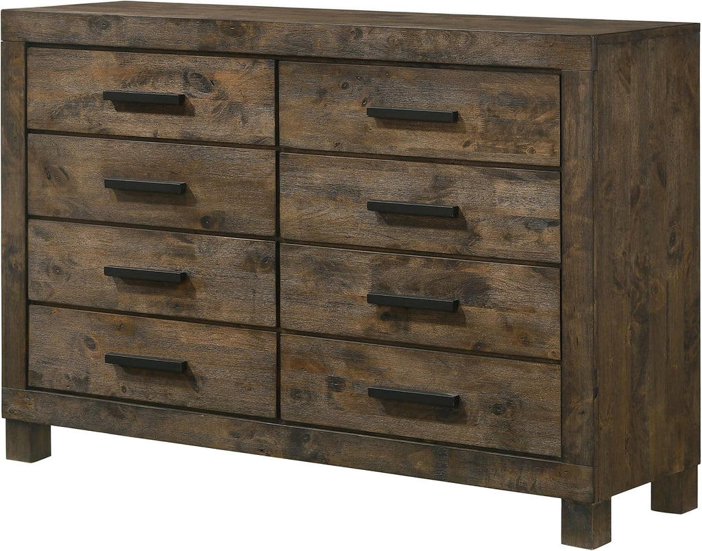 Coaster Home Furnishings Woodmont Farmhouse 58-inch 8-Drawer Bedroom Dresser Clothing Storage Cabinet Wide Chest of Drawers Organizer Unit Rustic Golden Brown 222633