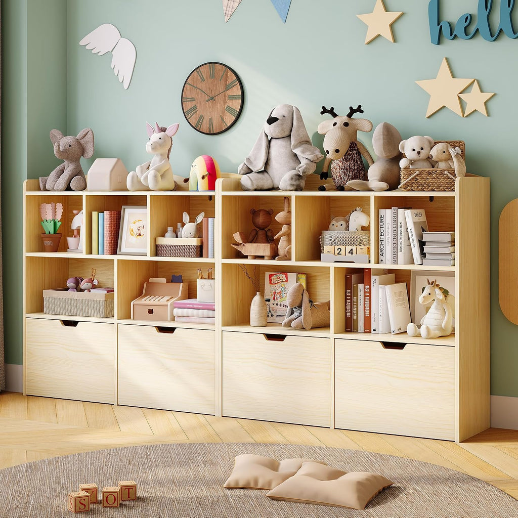 IDEALHOUSE Toy Storage Cabinet, Kids Bookshelf with Movable Drawers and Open Shelves, Kids Bookcase Organizer for Playroom Nursery Kindergarten