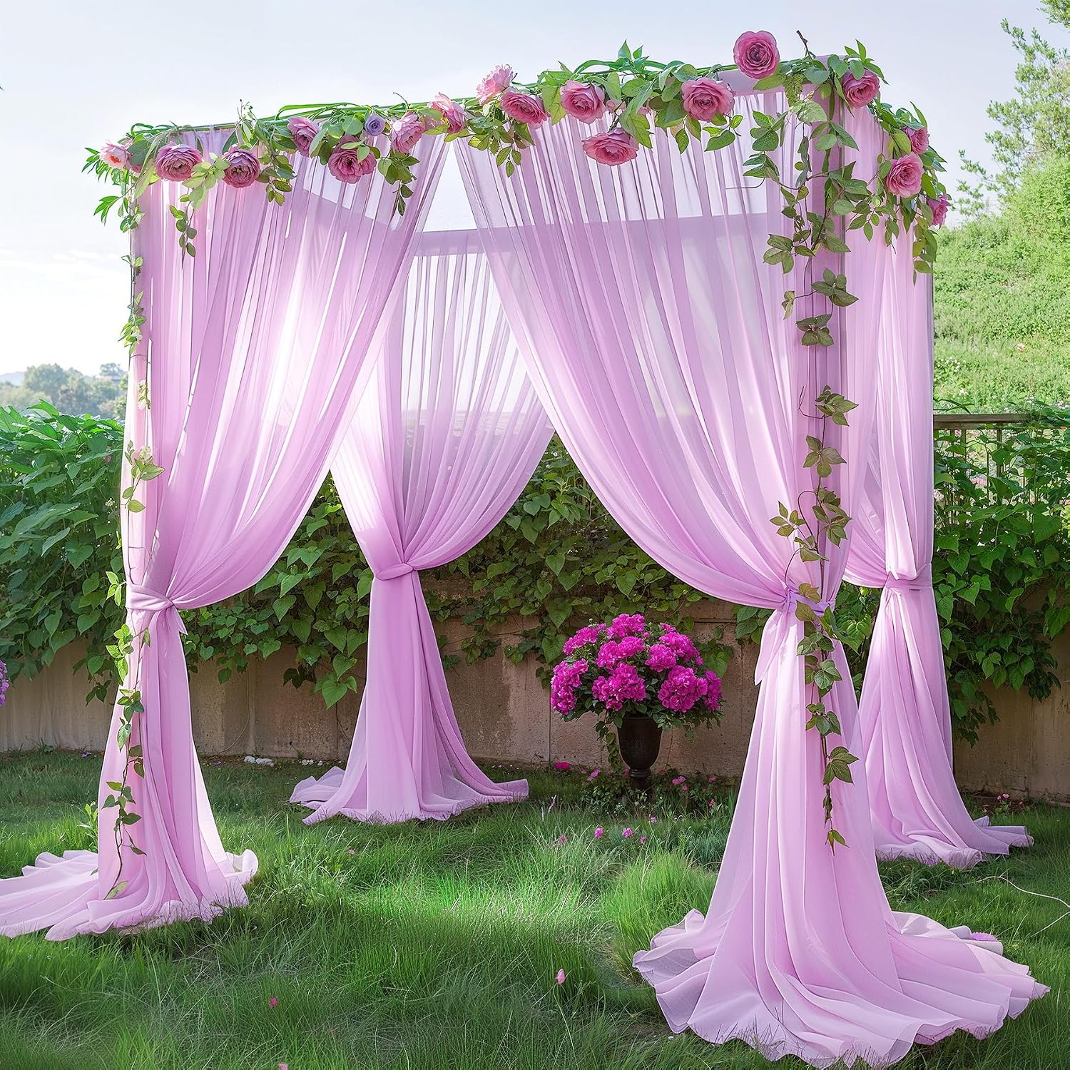 40ft x 10ft Pink Backdrop Curtains, Wrinkle-Free Sheer Chiffon Fabric Photo Backdrop Drapes for Wedding Arch Party Ceremony Stage Photography Decorations
