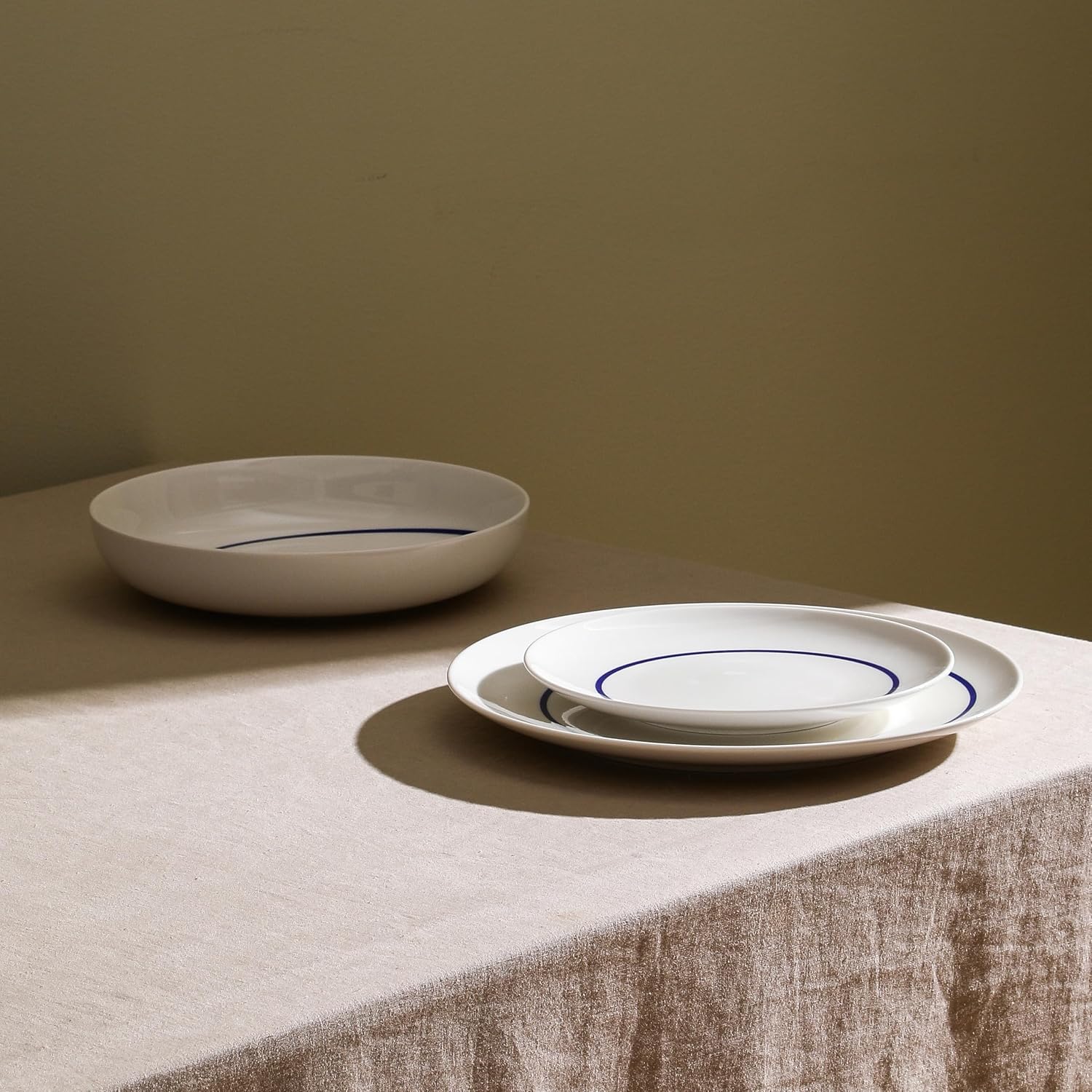Stone Lain Luna 24-Piece Porcelain Dinnerware Set, Plates and Bowls Set, Dish Set for 8, Blue