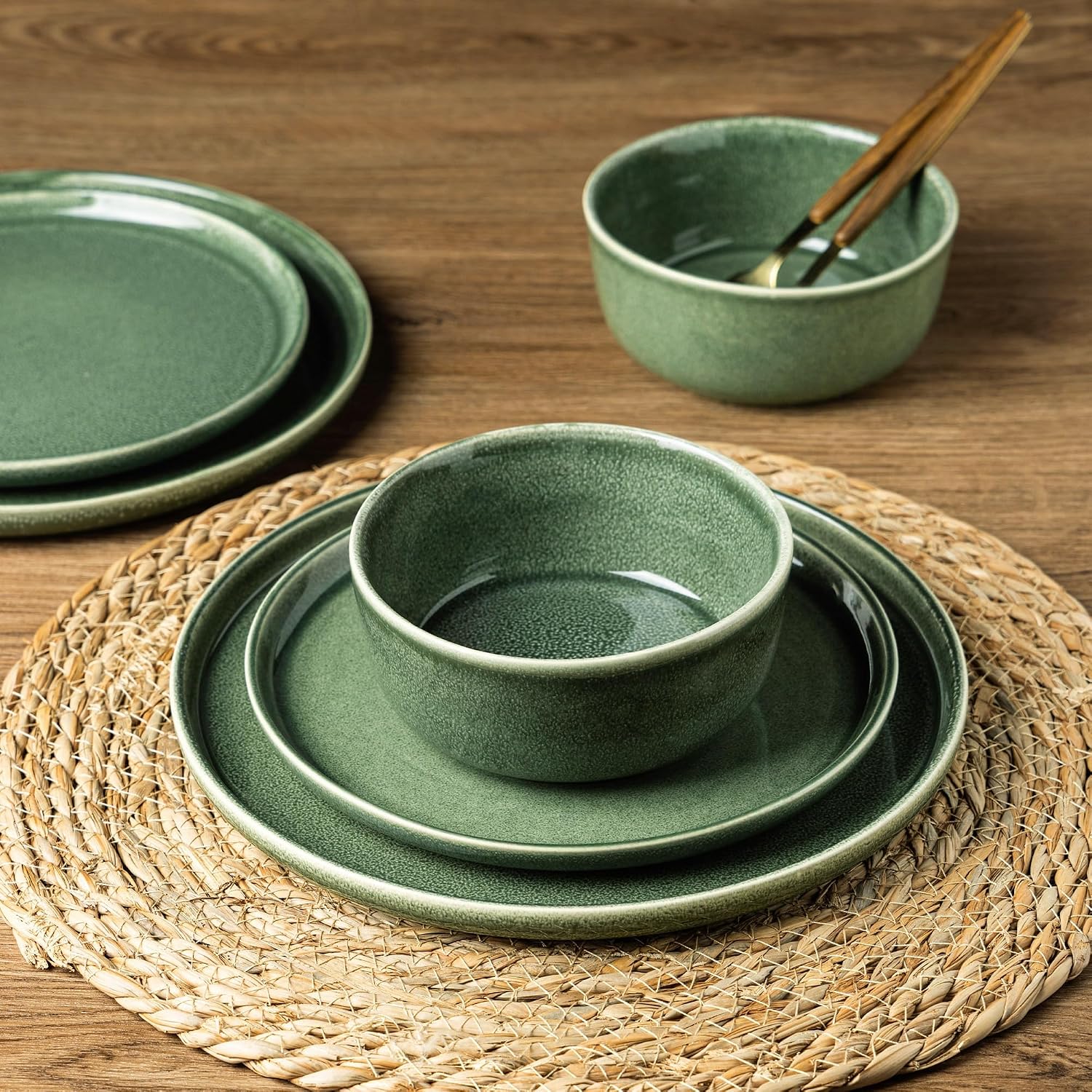 AmorArc Stoneware Dinnerware Sets,Round Reactive Glaze Ceramic Plates and Bowls Sets,Highly Scrath Resistant | Dishwasher & Microwave Safe,Service for 8 Dishes Set (24pc)