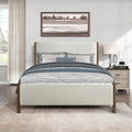 Lexicon Queen Platform Bed with Chenille Upholstered Bed Frame and Headboard, Caramel Finish, Modern Bed Frame, Wooden Slat Support System, No Box Spring Needed, Easy Assembly