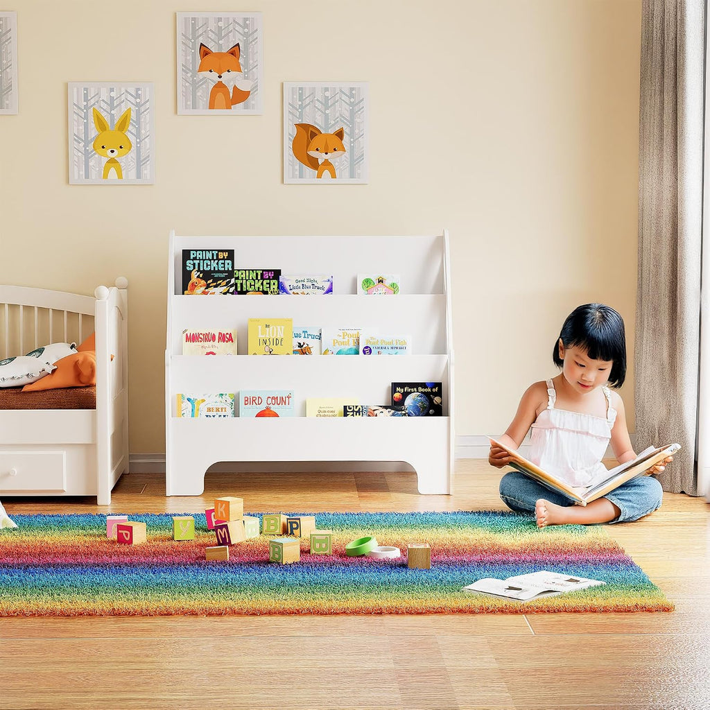 3 Tier Butterfly Kids Bookshelf - Nursery Bookshelf for Storage Organizer, Free Standing Baby Bookcase for Kids Rooms, Children Bookcase for Playing Room, Bedroom, Nursery, Classroom, White.
