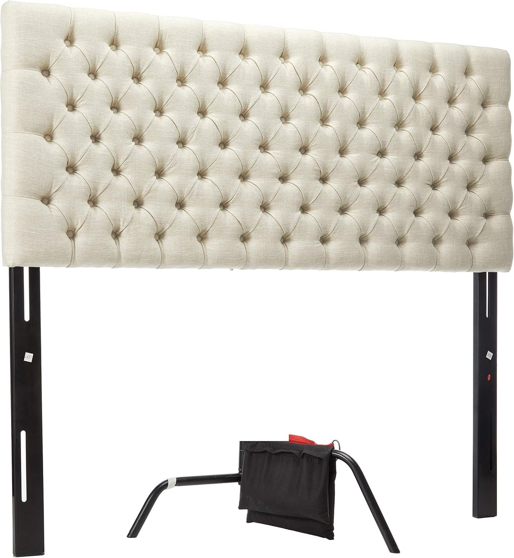 Christopher Knight Home Jezebel Button Tufted Fabric Headboard, Queen, Light Beige