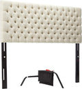 Christopher Knight Home Jezebel Button Tufted Fabric Headboard, Queen, Light Beige
